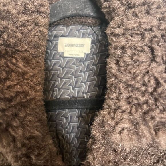 $548 Zadig & Voltaire **NWT w Small Flaw, Fred Soft Curly Sherpa Coat Brown XS - Picture 9 of 15